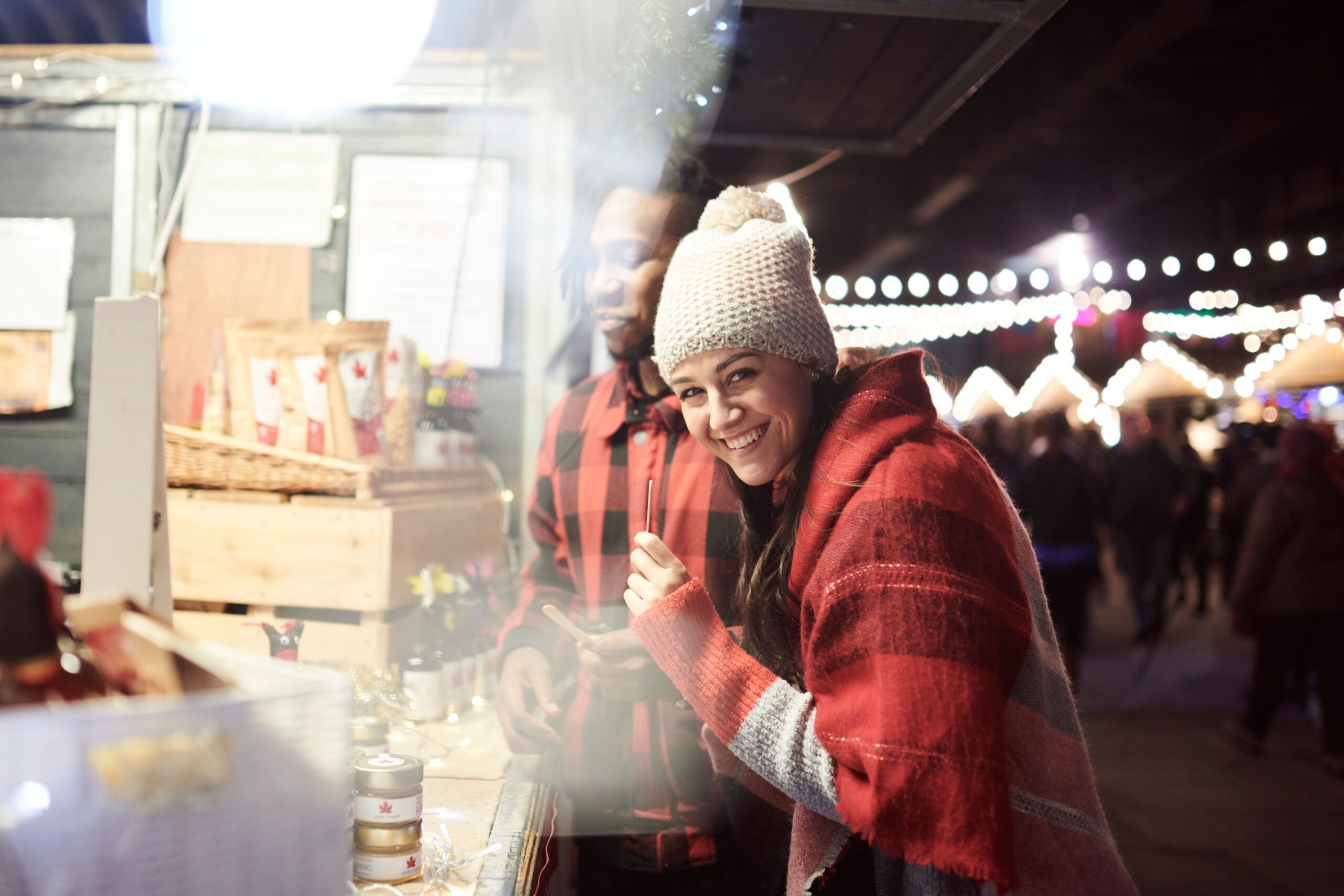 Devs and Laura at market stall, Southbank